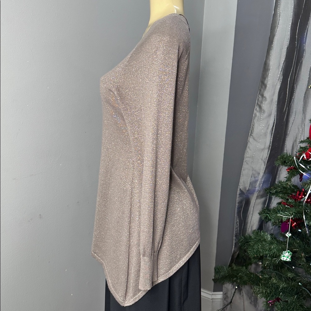 INC International Concepts Women’s Asymmetrical Gold Metallic Sweater Sz L - Picture 3 of 6